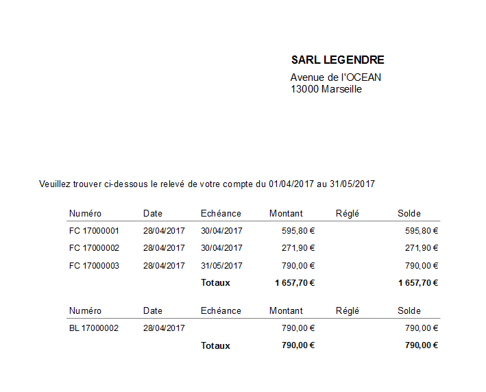 Releve De Compte Client
